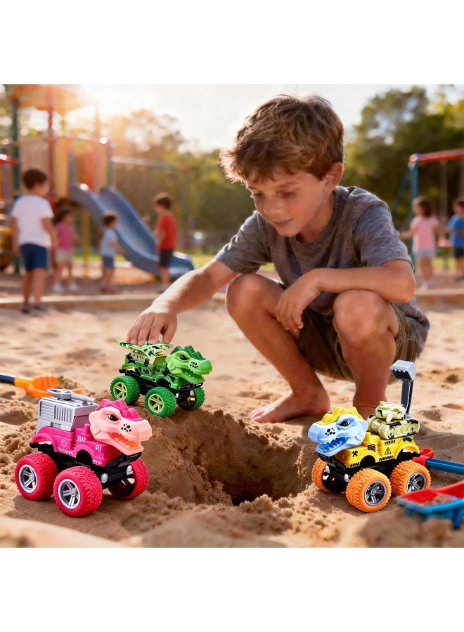 ACYYH Dinosaur Monster Trucks Toy Set, Pull Back Vehicles with Inertial Forward Movement, 4 Pack Colorful T-Rex Head Cars for Kids, 9x8x11cm - Image 4
